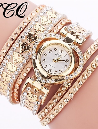  Damen Quarz uhr Armbanduhr Luxus Modisch Strass Digitales Zifferblatt Chronograph Weltzeit Dekoration Echtes Leder Beobachten