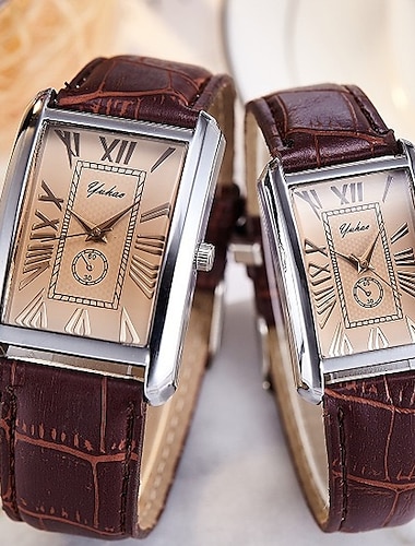  unisex ρολόι μόδας τετράγωνο ζευγάρι λατινικοί αριθμοί απλό στυλ ρολόι νέο ζευγάρι ανδρών και γυναικών casual δερμάτινο λουράκι χαλαζία ζευγάρι ρολόι χειρός