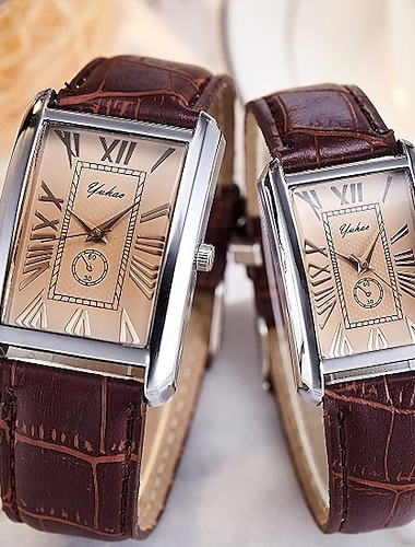  unisex módní hodinky čtvercové pár římské číslice jednoduchý styl hodiny nový pár muži a ženy ležérní kožený řemínek quartz pár náramkové hodinky