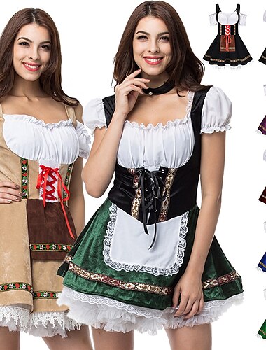  plus size oktoberfest kostuum bier jurk dirndl trachtenkleider meid outfits Duitse München wiesn vrouwen traditionele stijl doek overhemd schort