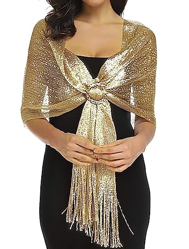  glamoureuze metallic sjaals met kwastjes voor bruiloftsgasten en ronde gesp - perfect voor avondfeesten&amp; bruiloften