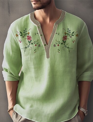  Men's Floral Shirt Button Up Shirt Long Sleeve Fashion Streetwear Designer Street Daily Summer Spring Fall Stand Collar Print Blue-Green White Pink Blue Purple