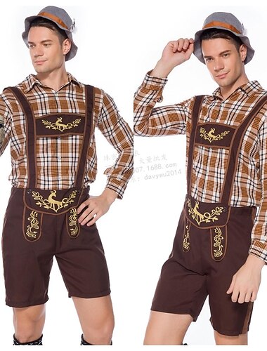  Carnaval Oktoberfest Costume Blouse / Chemise Lederhosen Bavarois Allemand Munich Prairies Homme Tissu de style traditionnel Chemise Shorts Chapeau