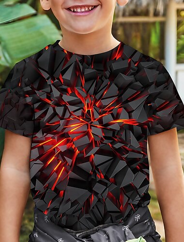  男の子 3D グラフィック 3D印刷 Tシャツ Ｔシャツ 半袖 3Dプリント 夏 春 活発的 スポーツ ファッション ポリエステル 子供 3〜12年 アウトドア カジュアル 日常 レギュラー