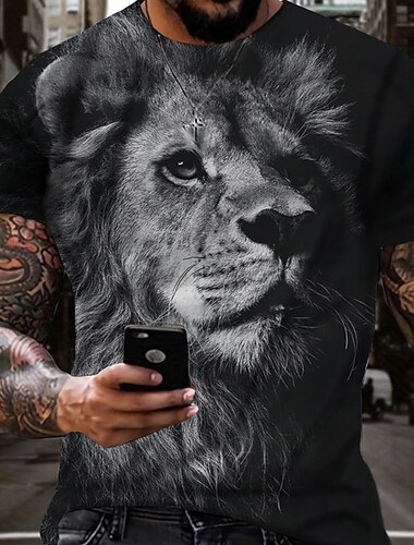  Herren Grafik Tiermotiv Löwe T Shirt Kurzarm T-Shirt 3D-Druck Rundhalsausschnitt Hemd Vintage Mode Designer Outdoor Täglich Sport Dunkelbraun Schwarz Gelb Frühling & Sommer Bekleidung S M L XL 2XL 3XL
