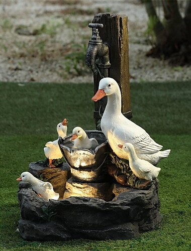  estatua de patio de la familia de patos, linda escultura animal de pato de resina, decoración de estatua de jardín de animales, adornos de césped de patio, escultura creativa de resina al aire libre,