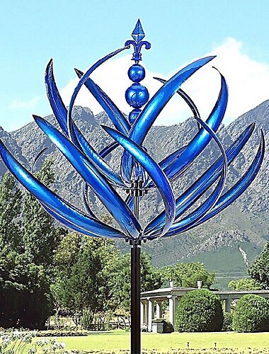  Harlow Windspinner-Rotator, Garten-Windspinner, rotierende 3D-Windmühle mit kinetischem Wind, blauer Lotus-Windspinner, reflektierender Windspinner-Ro-Tator, dynamischer Windspinner, Lotus-Windmühle für den Garten