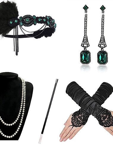  1920s El gran Gatsby Accesorios Conjunto de accesorios Invitado a la boda Mujer Víspera de Todos los Santos Recepción de Boda Despedida de Soltera Adultos Guantes Pendientes Collare Todas las