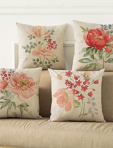  4.0 stk Polyester Kussenhoes, Afdrukken Art Deco Vintage Vrije tijd Vierkant traditioneel Klassiek