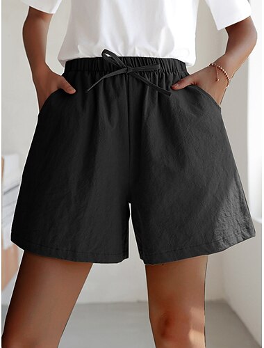  Dames Broek met linnenlook Actief Korte broek Zomer korte broeken Streetwear Eenvoudig Casual Korte Medium Taille Effen Trekkoord Zak Zacht Voor buiten Comfortabel Micro-elastisch Buiten Vakantie