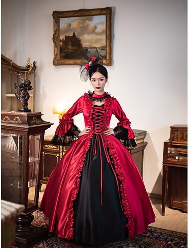  Vintage Rococò Rinascimento Maxi Vestito Normale A sbuffo Cenerentola Principessa Collo quadrato Costume Tutti Halloween Carnevale Mascherata Feste Halloween Performance Adulti
