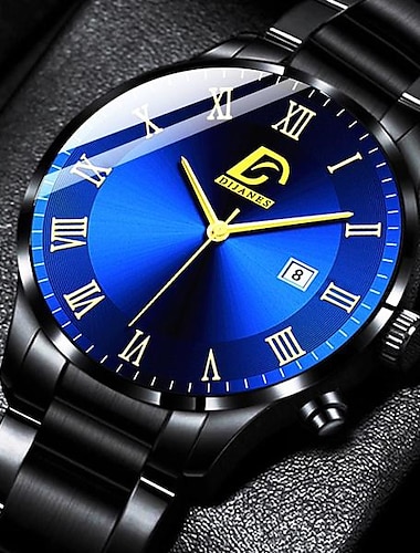  Fashion Mens Watches Luxury Calendar Date Quartz Clock Big Dial Men Business Stainless Steel Mesh Belt Watch Relojes Masculino