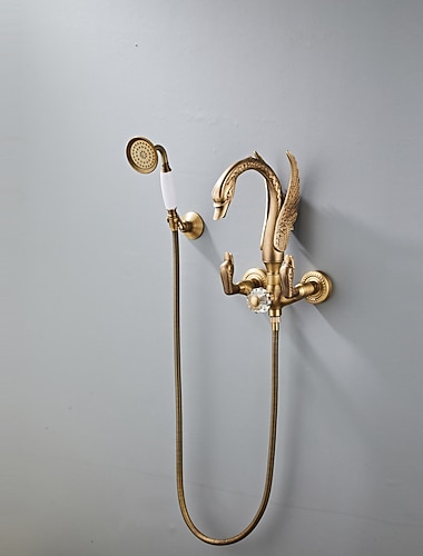  Vintage-Duscharmatur-Set aus Messing mit Handbrause, traditioneller Badewannenauslauf, Doppelgriff-Badewannenmischbatterie zur Wandmontage