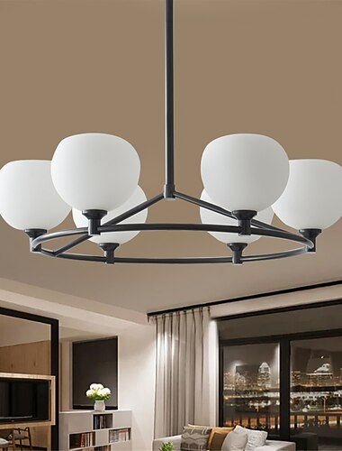  Lampadario A 4/6 Luci Nordico Lampada A Sospensione G9 Sfera Di Vetro Plafoniera Lampadario Di Metà Secolo Lampadario Camera Da Letto Studio Ristorante Illuminazione, Nero