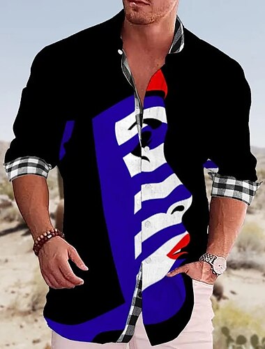  Herren Geometrie Papagei Hemd Hawaiihemd Sommerhemd Aloha-Shirt Langarm Hemd Ständer Modisch Strassenmode Designer Outdoor Strasse Casual Blau-Grün Schwarz Gelb S M L