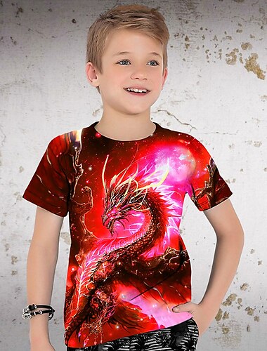  Băieți 3D Grafic Animal Balaur Tricou Manșon scurt Tipărire 3D Vară Primăvară Activ Sport Modă Copii 3-12 ani În aer liber Casual Zilnic Fit regulat