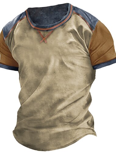  Herren T Shirt T-Shirt Kurze Ärmel Rundhalsausschnitt Sommer Farbblock Raglanärmel Mode Designer Basic Patchwork Urlaub Straße Ausgehen Braun Top T-Shirt für Herren
