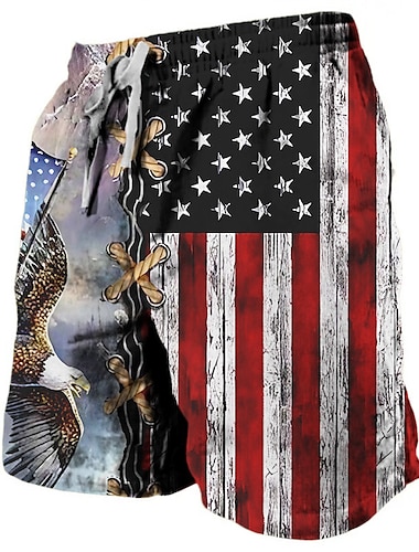  Herr Grafisk Örn Amerikanska flaggan Svett shorts Beach Shorts Terry Shorts Medium Midja Ledigt Fritids- Dagligen Helgdag Streetwear Snörning Elastisk midja 3D-utskrift Designer Kläder
