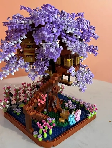  Cadeaux pour la fête des femmes Construisez une maison magique dans un arbre sakura violet avec des blocs de construction de modèles de fleurs de cerisier - jouets de bricolage pour les enfants !