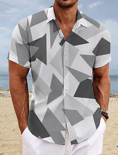  Herren Farbverlauf Geometrische Muster Hemd Knopfhemd Kurzarm Modisch Strassenmode Designer Strasse Täglich Ausgehen Sommer Frühling Umlegekragen Bedruckt Rote Blau Dunkelgrün Leicht Blau