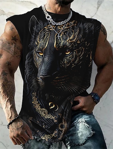  男性用 グラフィック 動物 ベストトップ 男性用ノースリーブTシャツ ノースリーブ ストラップ Tシャツ 3Dプリント クルーネック シャツ ファッション デザイナー 筋 日常 スポーツ ジム用 イエロー ルビーレッド ブルー 春夏 衣類 S M L XL 2XL 3XL