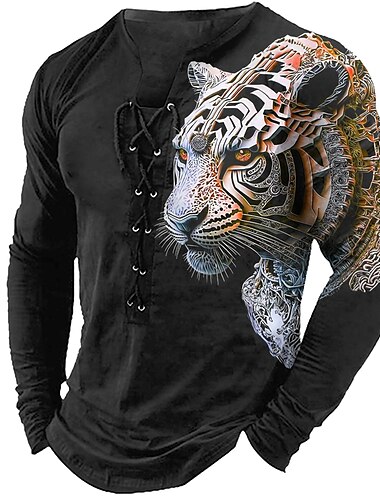  Hombre Camiseta Graphic Animal Cuello Ropa Impresión 3D Diario Noche Manga Larga Acordonado Estampado Poliéster Moda Design Cómodo