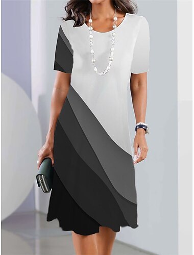  Mulheres Minivestido Vestidos Para o Verão Vestido midi Vestido T shirt Vestido de verão Moda Roupa de rua Moderno Diário Ao ar livre Para Noite Normal Geométrica Bloco de cor Manga Curta Gola Redonda