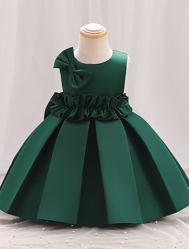  Toddler Girls' Party Dress Solid Color Sleeveless Performance Wedding Tie Knot Cute Princess Polyester Midi Party Dress Summer Spring 3-7 Years Pink Red Green
