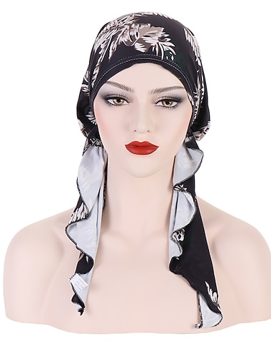  Pañuelo preatado estampado para mujer, turbante elástico musulmán para mujer, sombrero suave, cubierta para la pérdida de cabello, envoltura para la cabeza, bandana elástica