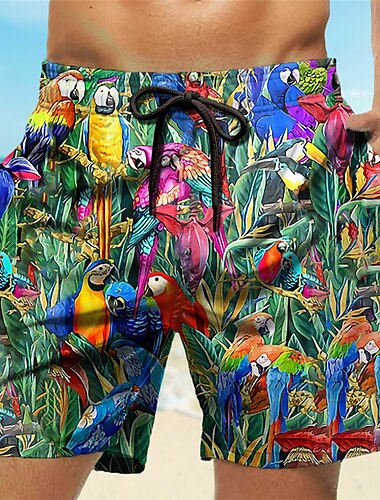  Homens Pássaro Coqueiro Estampas Abstratas Calção Justo de Natação Shorts de Natação Bermuda de Surf Cintura Média Havaiana Boho Casual Diário Feriado Com Cordão com forro de malha Cintura elástica
