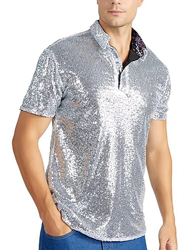 レトリ／ヴィンテージ 1970年代 レイブ Ｔシャツ(21) Polo 半袖 ディスコ スパンコール 男性用 ハロウィーン カーニバル 音楽祭 プライドパレード プライド月間 成人 Tシャツ 春夏