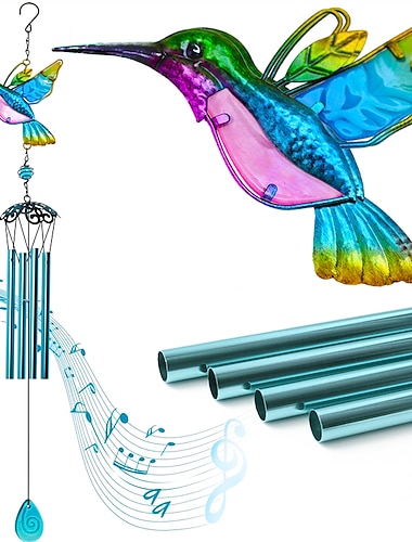  Campanas de viento de colibrí de 1 pieza, campanas de viento de música de vidrio de metal para interiores y exteriores, campanas románticas móviles para decoración de jardín, patio, patio trasero o festival/los mejores regalos para madres y mujeres