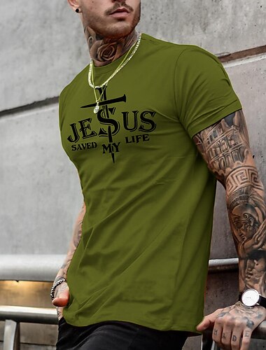  Herren Buchstabe Grafikdrucke T Shirt Grafischen T-Shirt Baumwolle Kurzarm Grafik Hemd Schwarz Rote Armeegrün Bequemes T-Shirt Outdoor Straße Modedesigner-Kleidung