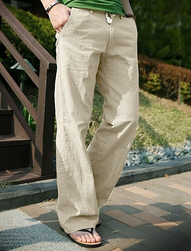  Voor heren Linnen broek Broek Zomerbroek Zak Recht been Effen Comfort Ademend Casual Dagelijks Feestdagen Modieus Klassieke Stijl Zwart blauw