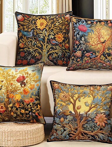  Tree of Life Double Side Pillow Cover 4PC Soft Decorative Square Cushion Case Pillowcase for Bedroom Livingroom Sofa Couch Chair