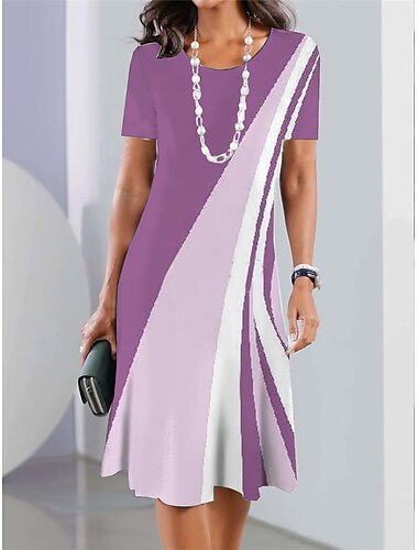  Damen Minikleid Sweatkleid Sommerkleid Kleid drucken Midi-Kleid Modisch Strassenmode Modern Outdoor Täglich Ausgehen Regular Fit Geometrisch Farbblock Kurzarm Rundhalsausschnitt Schwarz Blau Purpur
