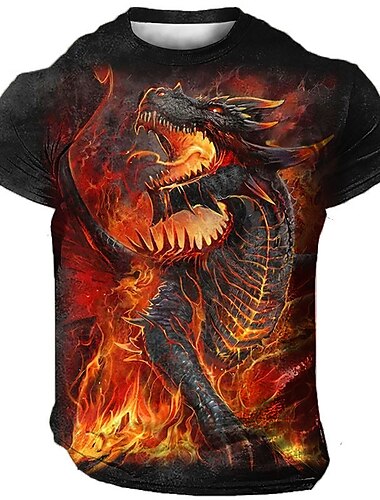  男性用 Tシャツ グラフィック 動物 ドラゴン クルーネック 衣類 3Dプリント アウトドア 日常 半袖 プリント ヴィンテージ ファッション デザイナー