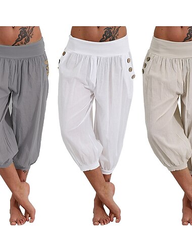  Damen Yogahose Seitentaschen Haremshose Caprihose Unterteil schnell trocknend Feuchtigkeitstransport leicht Hippie Boho hellblau mandarine puderweiß Fitness Fitnessstudio Training Pilates Sommer