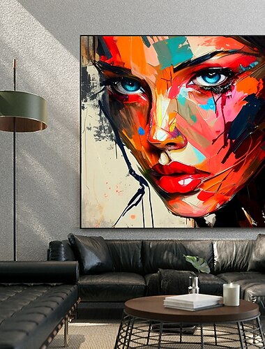  Kézzel készített Hang festett olajfestmény Kézzel festett Négyzet Absztrakt Emberek Modern Anélkül, belső keret