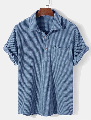 Herren Hemd Popover-Hemd Sommerhemd Freizeithemd Blau Grün Aprikose Kurzarm Einfach Revers Urlaub Täglich Bekleidung 100% Baumwolle Mode Lässig Bequem