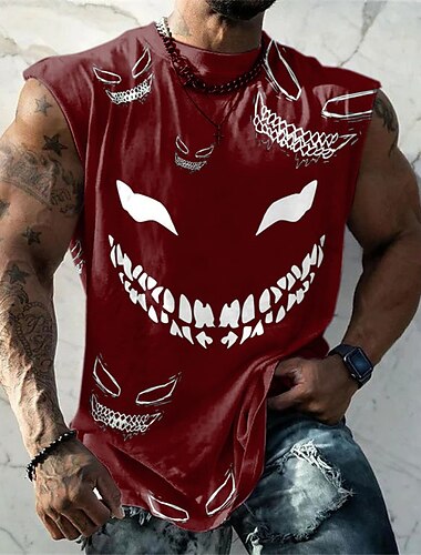  Herren Grafik Lustig Weste Ärmelloses T-Shirt für Herren Kappenärmel T-Shirt 3D-Druck Rundhalsausschnitt Hemd Mode Designer Muskel Täglich Sport Fitnessstudio Schwarz Weiß Rote Frühling & Sommer