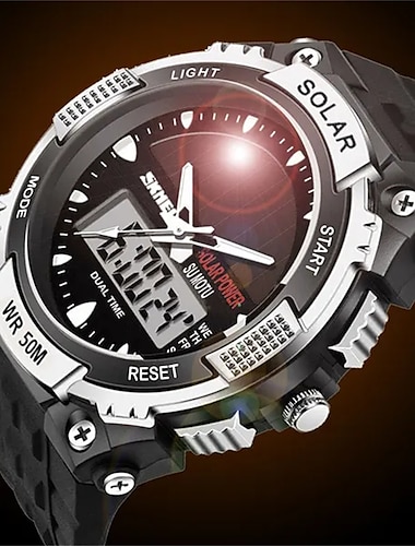  SKMEI Herr Sportklockor Solenergi Digital LED Militär Herrs Armbandsur Mode Avslappnad Elektronik Kromograf Gummi armbandsur Man Klocka reloj hombre Fars dags presenter