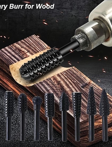  5/10 stks roterende braam rasp set koolstofstaal houtsnijwerk vijl rasp boren geschikt voor roterende gereedschappen voor diy houtbewerking hout plastic carving polijsten slijpen graveren