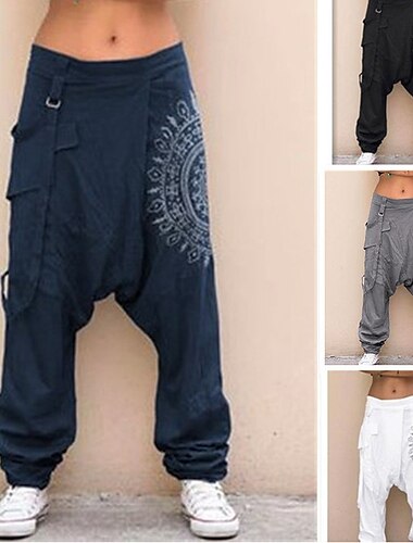  Herr Harem Långbyxor Sommarbyxor Avsmalnande morotsbyxor Säckiga byxor Elastisk midja Mönster Flera fickor Grafiska tryck Komfort Mjuk Ledigt Dagligen Stylish Klassisk Stil Svart Vit
