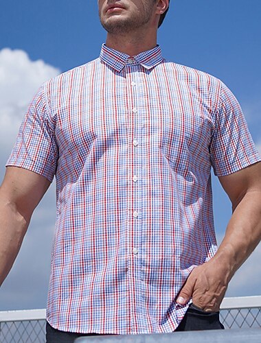  Homme Chemise Chemise habillée Plaid Bureau & Carrière Fête de mariage Rose Claire Bleu Ciel Rose dragée Gris foncé Manche Courte Revers Été Vêtement Tenue