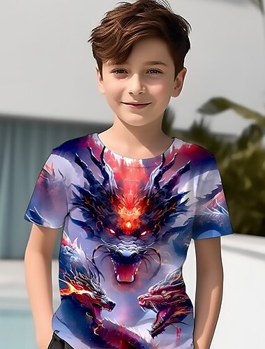  Chlapecké 3D Grafika Zvíře Drak Tričko Košilky Krátký rukáv 3D tisk Léto Jaro Aktivní Sportovní Módní Polyester Děti 3-12 let Venkovní Ležérní Denní Běžný