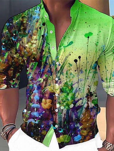  Miesten Kukka Paita Button Up paita Pitkähihainen Muoti Katutyyli Suunnittelija Kausaliteetti Päivittäin ulko- Kesä Kevät Syksy Stand-kaula-aukko Painettu Sininen Keltainen Purppura Apila Harmaa