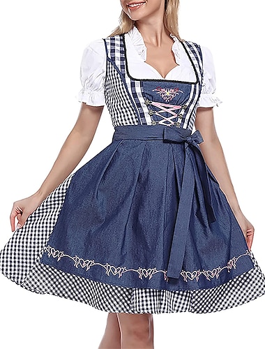  פסטיבל אוקטובר תחפושות דירנדל טרכטנקליידר חולצת דירנדל בוואריה ויסן סגנון מסורתי כרי דשא בגדי ריקוד נשים בד בסגנון מסורתי שמלה סינר