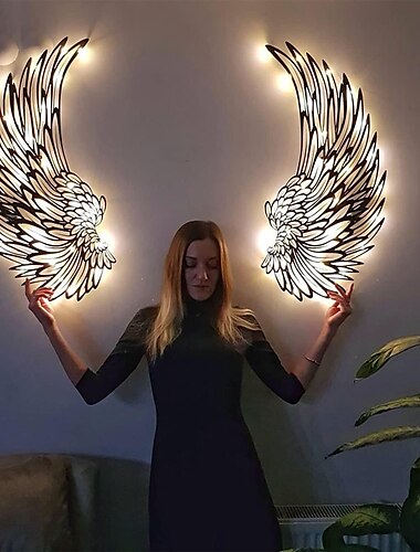  engelenvleugels muur kunst decor met verlichting, metalen 3d engelenvleugels muur sculptuur kunst binnen buiten muur opknoping voor thuis slaapkamer woonkamer tuin kantoor