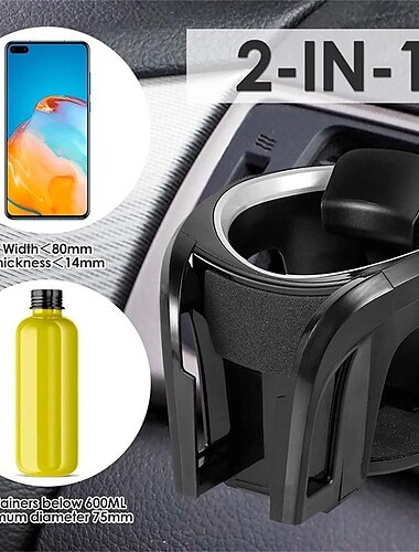  univerzális autós pohártartó/mobiltelefon tartó/multifunkciós 2 az 1-ben üvegtartó kávés mobiltelefon tartó állítható autós szellőző tartó